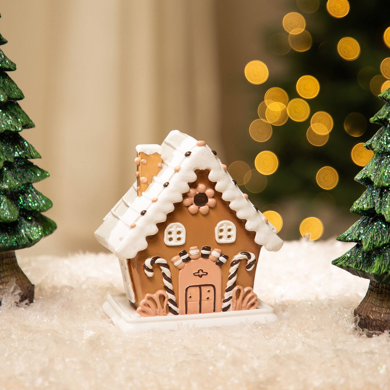 Northlight Lighted Floral and Candy Cane Gingerbread House Christmas Decoration - 5"